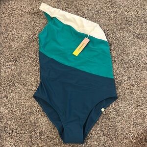 Summersalt Colorblock One-Shoulder Swimsuit - Cream, Teal, Navy